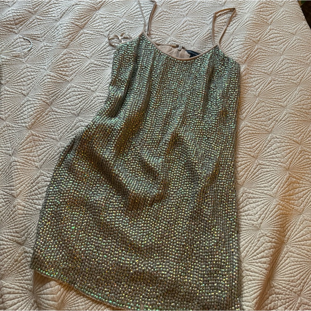 FRENCH CONNECTION Metallic iridescent soft sequin mini dress 8